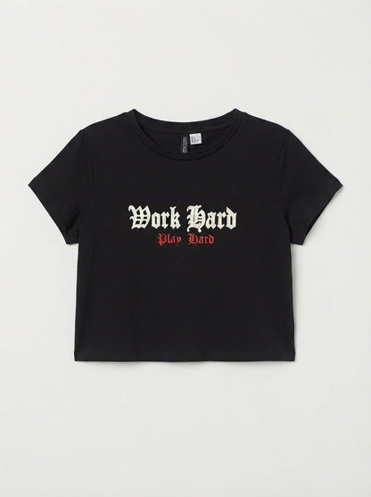H&M crop majica s grafičkim natpisom | M