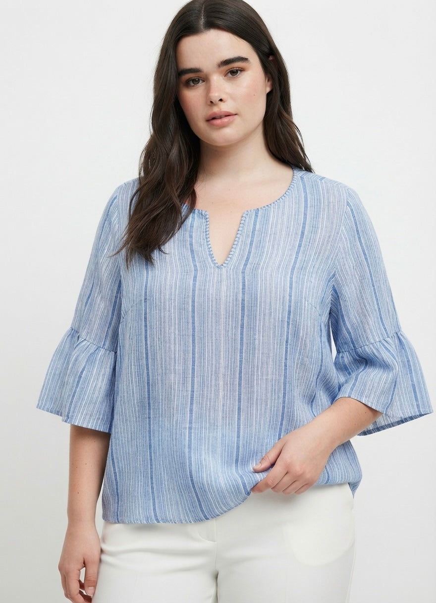 Lanena bluza s prugama i volanima | XL