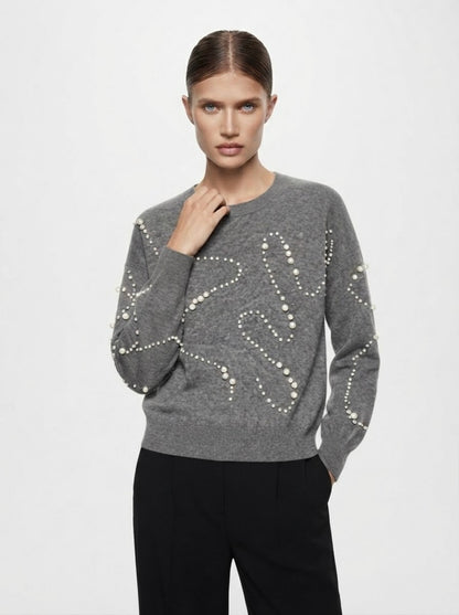 Zara sivi džemper s imitacijom bisera | M