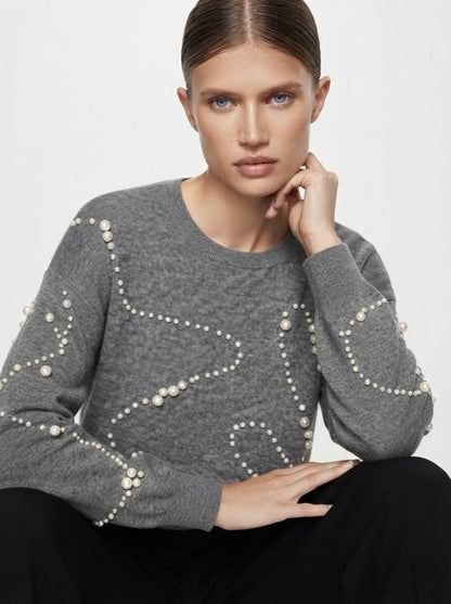 Zara sivi džemper s imitacijom bisera | M