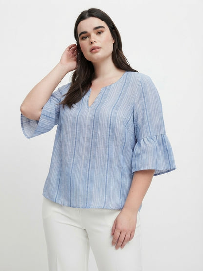 Lanena bluza s prugama i volanima | XL