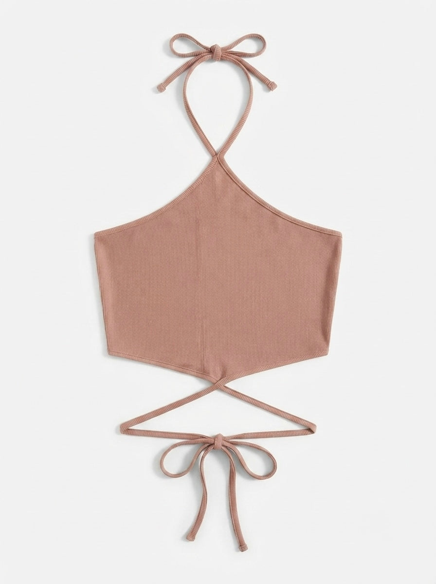 Rebrasti crop top s vezanjem | L