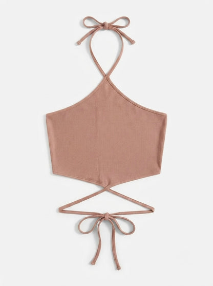 Rebrasti crop top s vezanjem | L