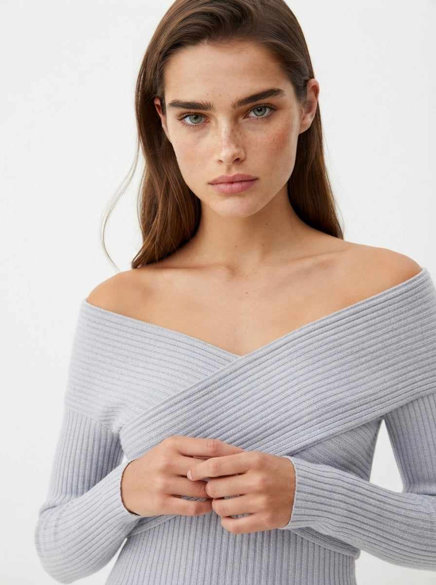 Bershka majica s preklopnim izrezom | M