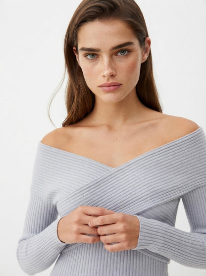 Bershka majica s preklopnim izrezom | M