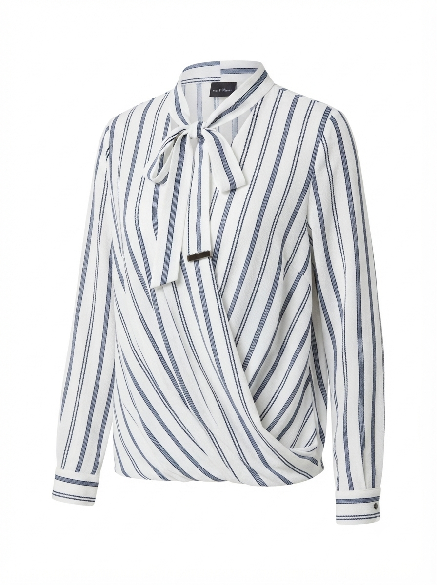 Elegantna prugasta bluza s vezanjem oko vrata | XXL
