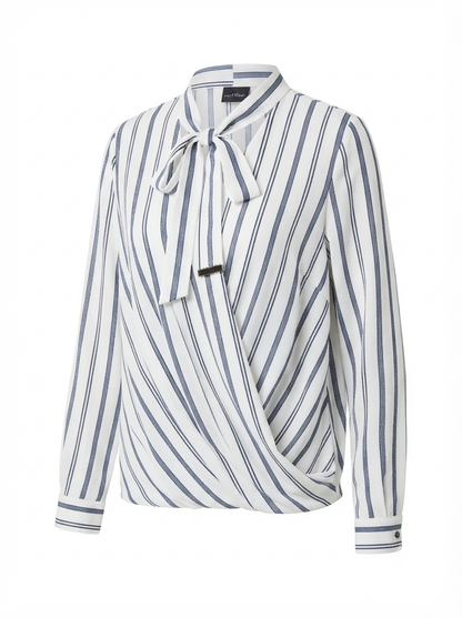 Elegantna prugasta bluza s vezanjem oko vrata | XXL