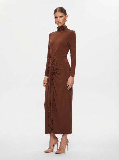 Elegantna midi haljina u čokoladno smeđoj boji | L