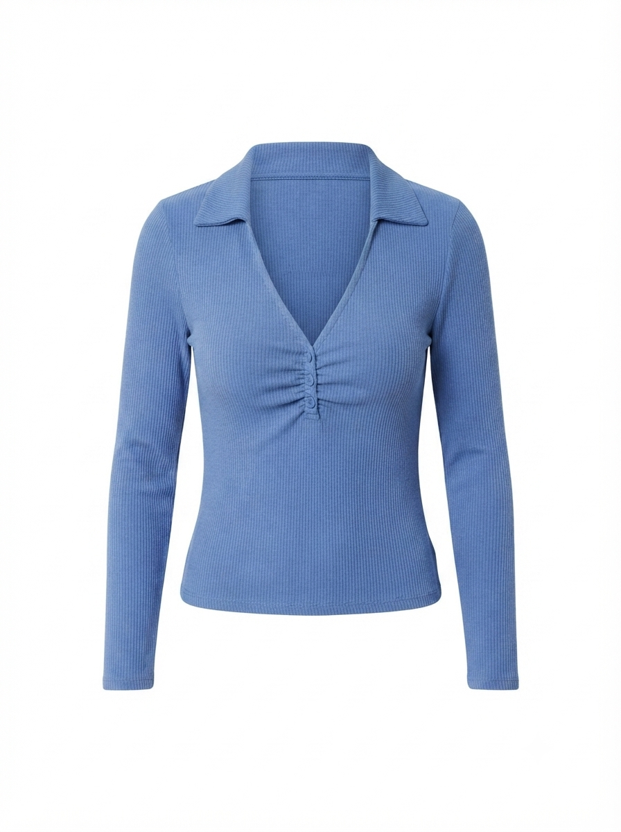Bershka rebrasta majica s kragnom | L