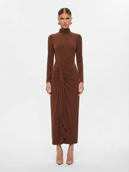 Elegantna midi haljina u čokoladno smeđoj boji | L