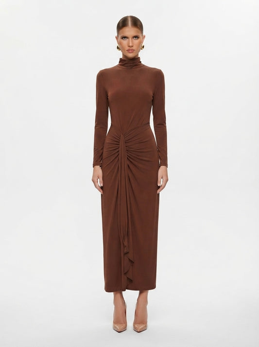 Elegantna midi haljina u čokoladno smeđoj boji | L