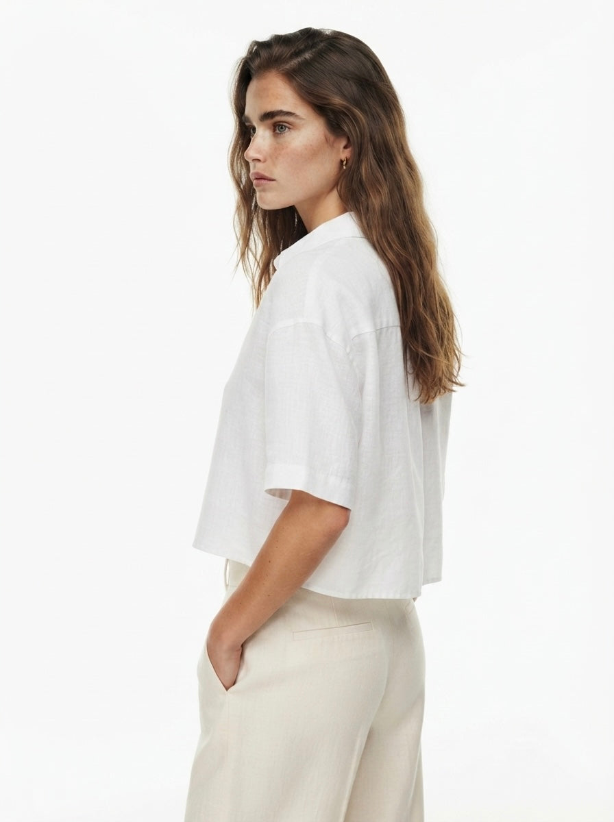H&M lanena košulja kratkih rukava | S