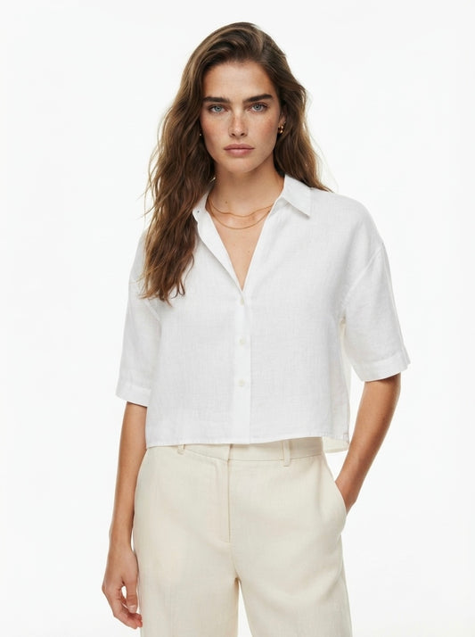 H&M lanena košulja kratkih rukava | S