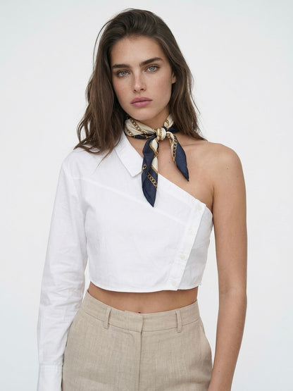 Zara asimetrična crop košulja na jedno rame | M