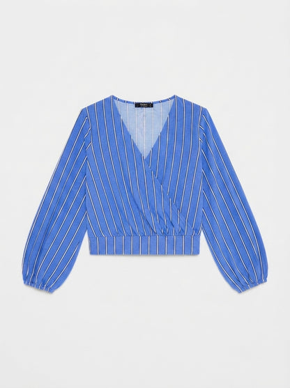 Bershka plava bluza na preklop | M