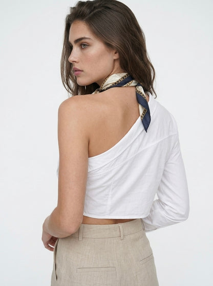 Zara asimetrična crop košulja na jedno rame | M