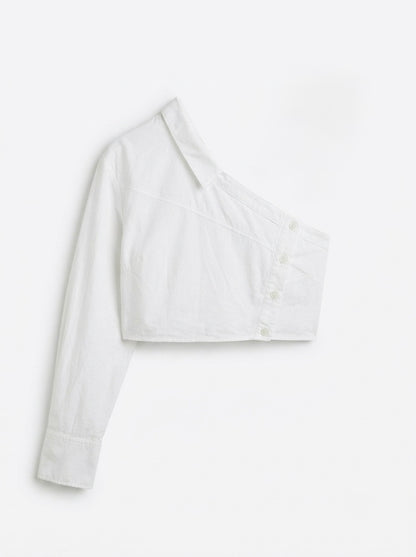 Zara asimetrična crop košulja na jedno rame | M