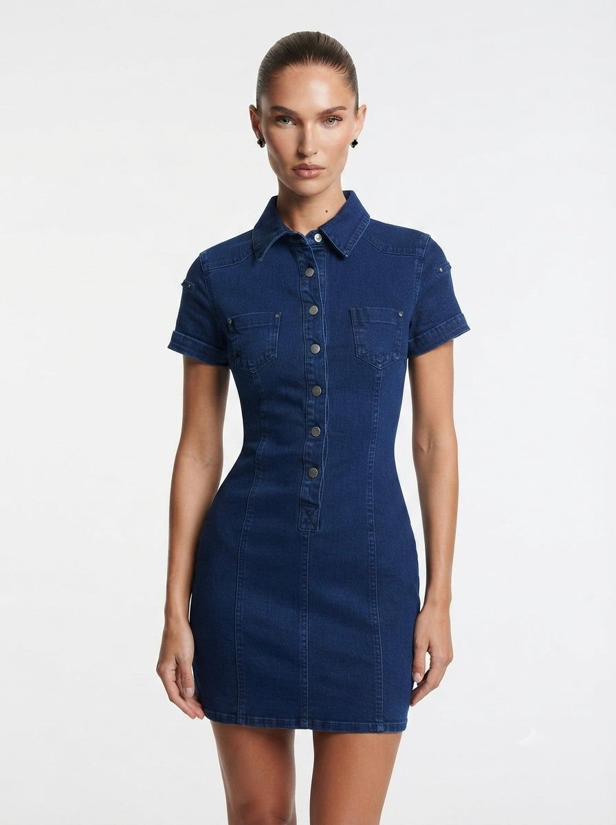 Jeans haljina kratkih rukava | S